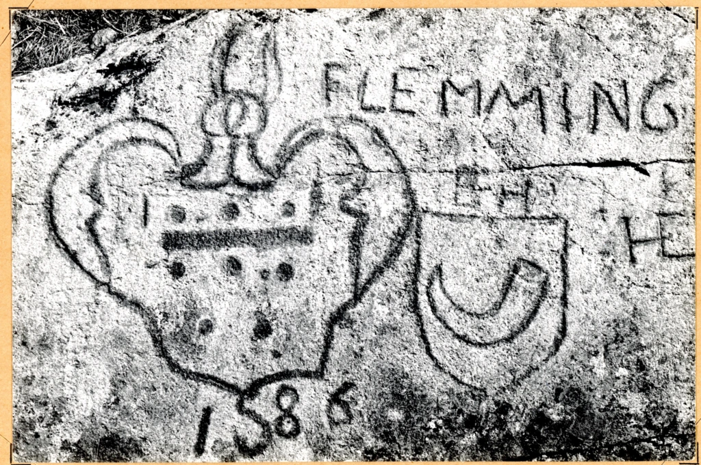 Klas Hermansson Fleming ja Elin Henriksdotter Horn. Allianssivaakuna 1586.